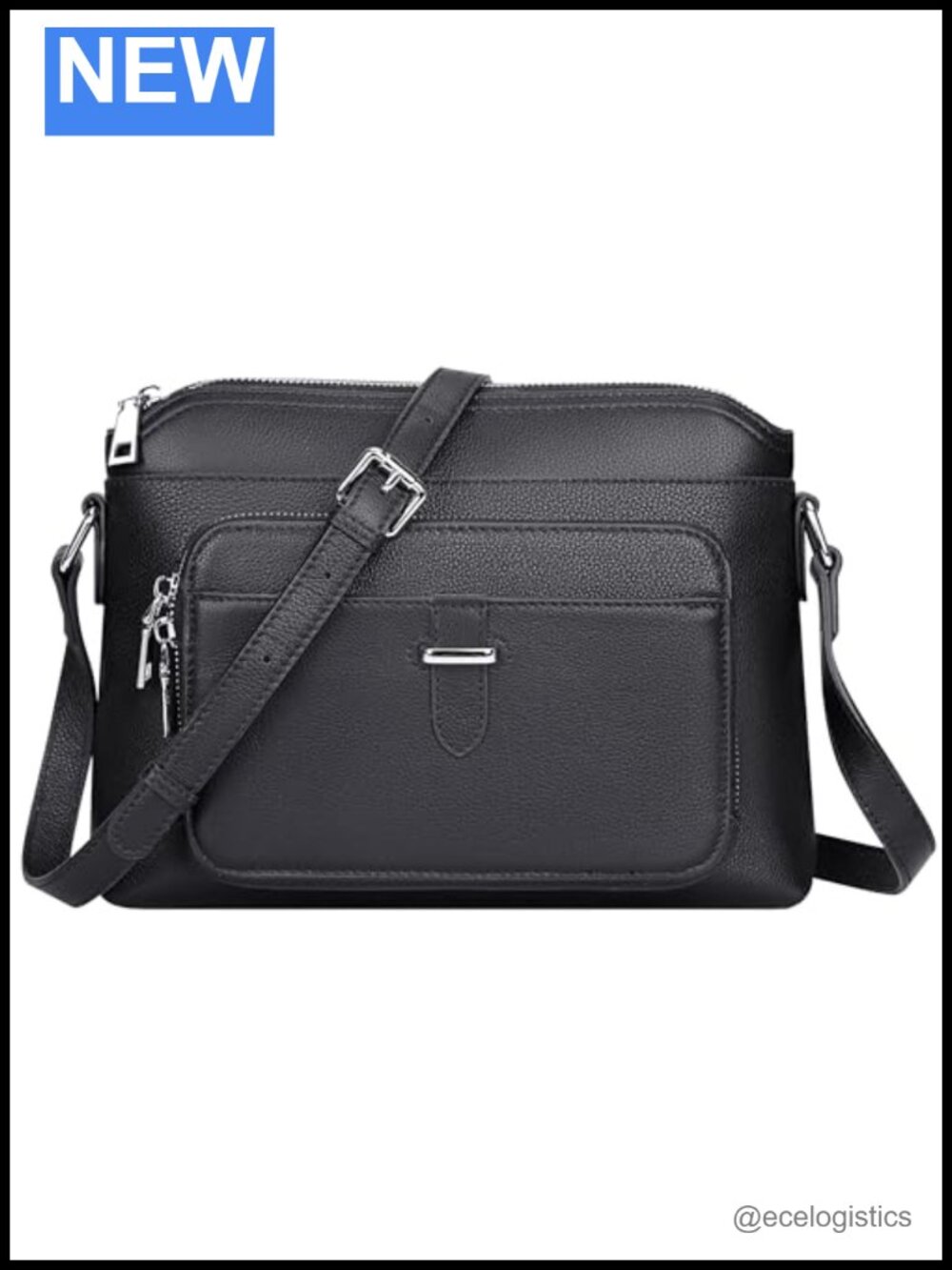 Genuine Leather Crossbody Bag with Card Slots, Adjustable Strap, Multiple